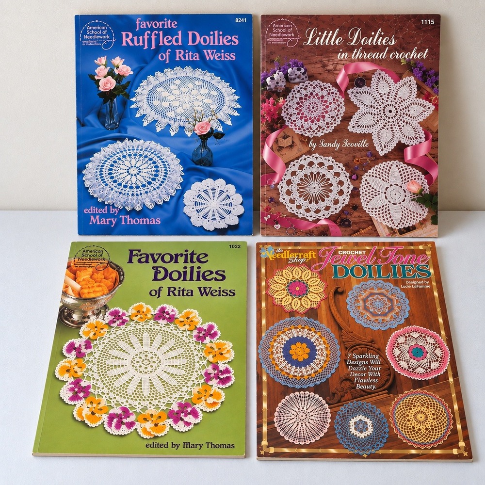 Vintage American School of Needlework Crochet Doillies Pattern Books Lot of 4